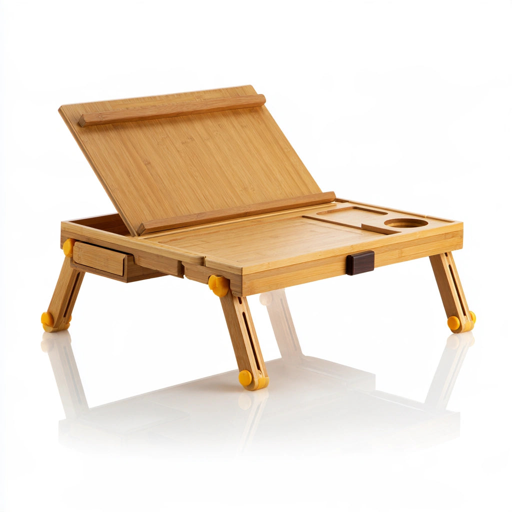 Table de lit réglable en bambou en bambou, coloris brun clair
