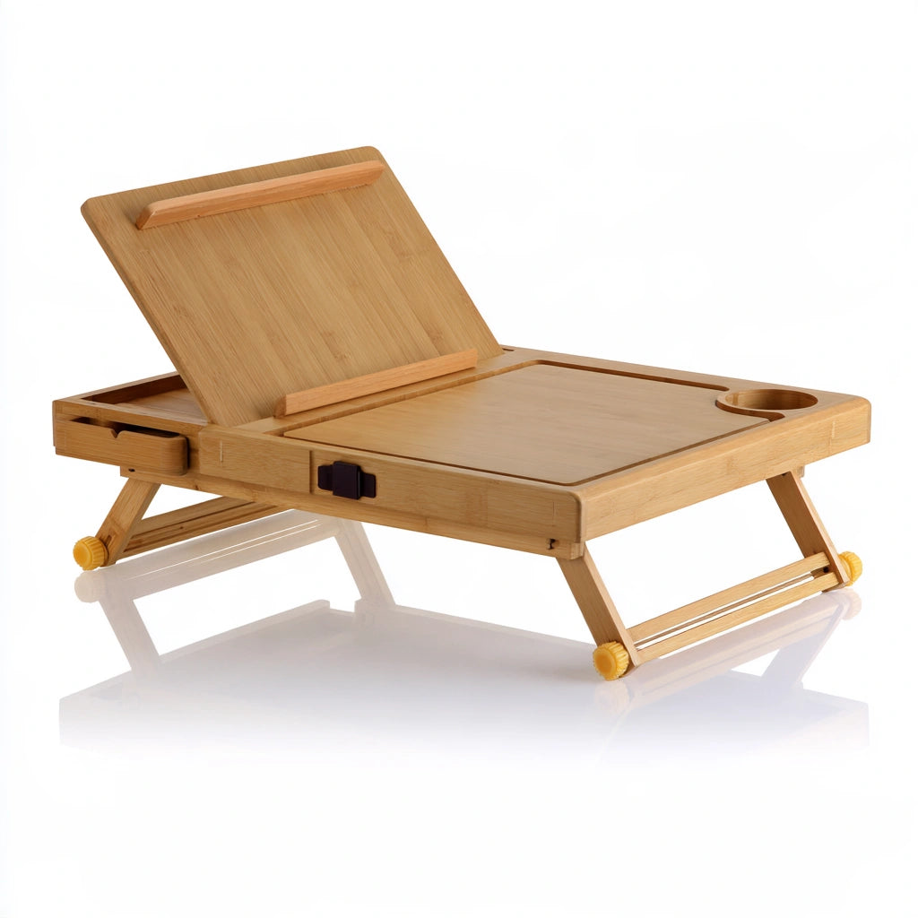 Table de lit réglable en bambou en bambou, coloris brun clair