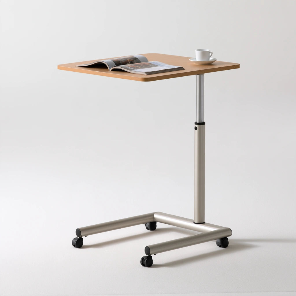 Table de lit réglable aux lignes épurées, coloris brun clair