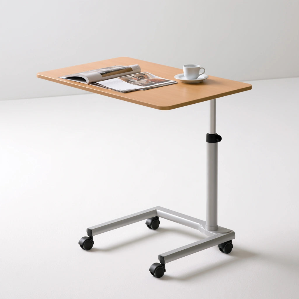 Table de lit réglable aux lignes épurées, coloris brun clair