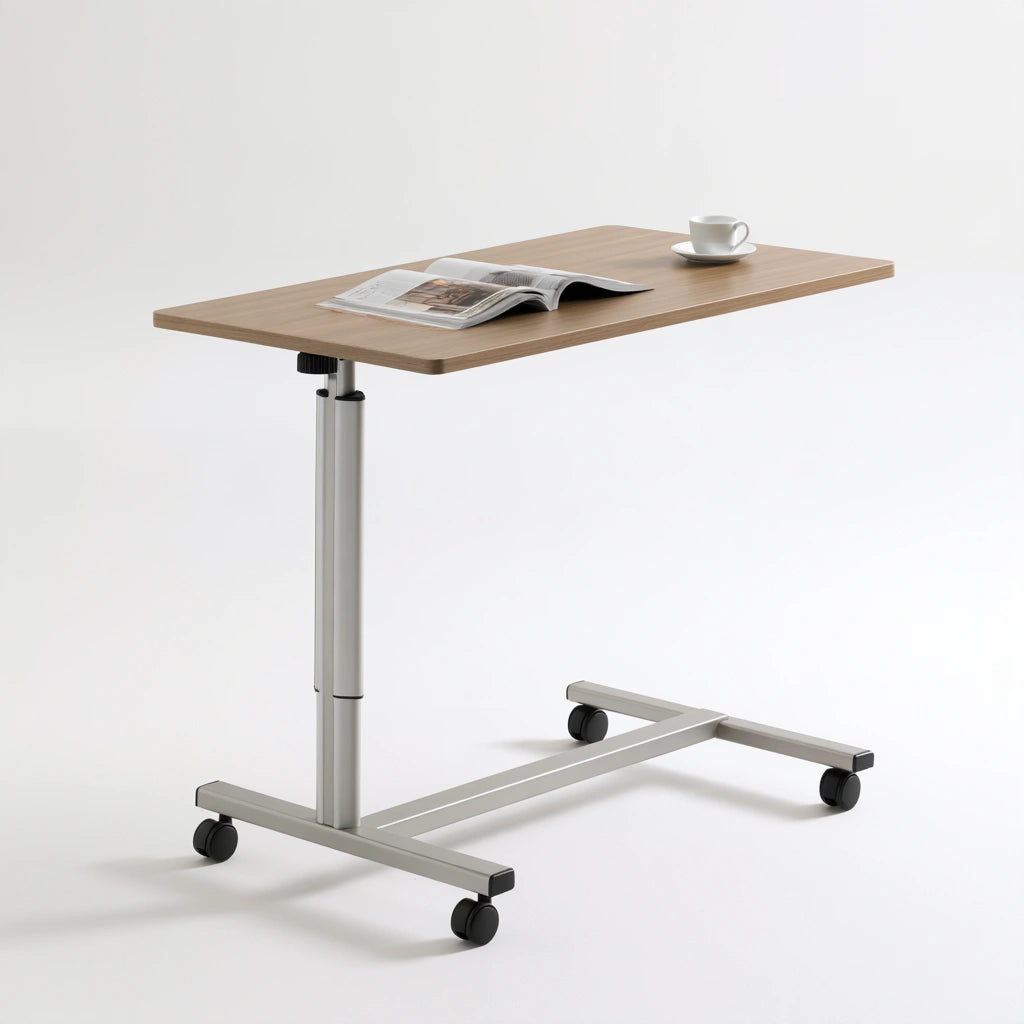 Table de lit réglable aux lignes épurées, coloris brun clair